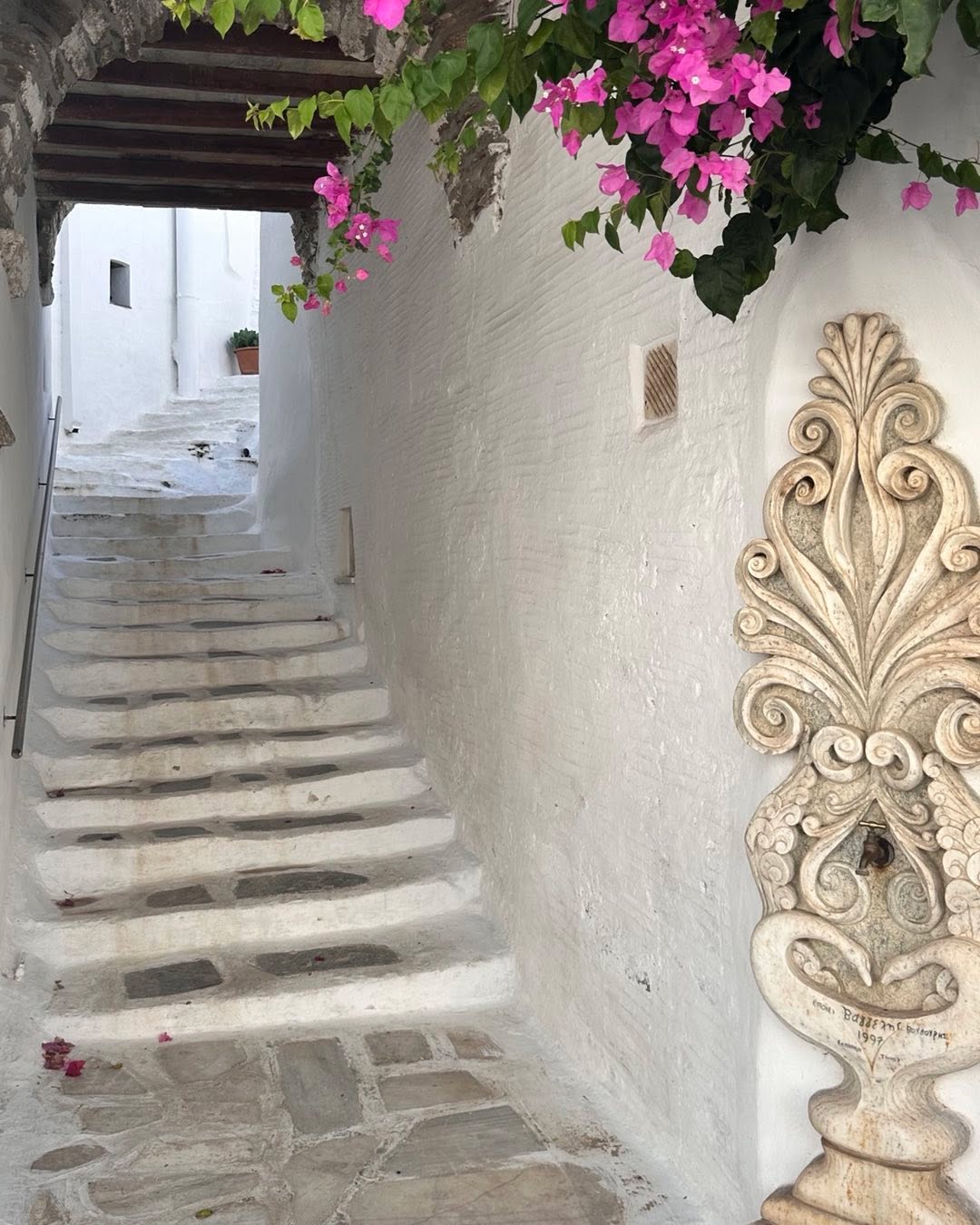 The marble paved streets of Pyrgos Tinos village